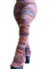 Pantalons Femmes Hiver Femmes Coloré Rayé Peluche Personnalisé Fourrure Empilé Mode Taille Haute Cloche Bas Chaud Pantalon À Tricoter
