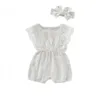Rompers Summer Baby Girl Rompers Född babykläder Toddler Flare Sleeve Solid Lace Design Romper Jumpsuit med pannband 230421