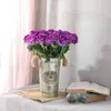 Decoratieve bloemen 8 stks kunstmatige zijden paarse rozen boeket voor thuis bruiloft decoratie feest bruids middelpunt nep