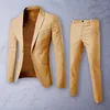 Men's Suits Stylish Jacket Trousers Male Pockets Spring Autumn Pure Color Buttons Blazer Pants Skin-Touch