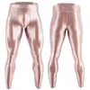 Männer Hosen Glänzende Satin Männer Leggings Hohe Taille Glatte Dünne Mann Sport Strumpfhosen Schnell trocknende Outdoor Fitness Gym Hosen