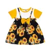 Robes de fille Imprimé Filles Court Bowknot Tournesol Princesse Toddler Dress Sleeve Baby DressSkirt