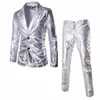 Herrdräkter Orange Bubble Stamped Bright Face Casual Suit Set Slim Fit Bar KTV Master Shining Stage Performance Dress