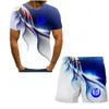 Men's Tracksuits full set of Tshirts summer beach shorts shortsleeved 2piece moon flower sexy swimsuit sports men's suit 230421