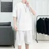 Herrespår våffla mönster 2 stycke män shorts set sommar spårdräkt män modekläder harjujuku stil japan mode lös passform 230420