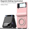 Magnetiskt gångjärn för Samsung Galaxy Z Flip 4 3 Flip3 Case Diamond Ring Stand Film Protection Cover