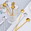 Coffee Tea Spoons Silver Golden Table Long Handle Brass Stainless Steel Dessert Spoons for Coffee Drink