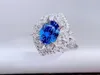 Anneaux de cluster HJY Guild Blue Sapphire Ring 3.05ct Véritable 18K Or Naturel Unheat Bleuet Gemstone Diamants Pierre Femme