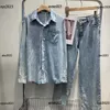 レディースデザイナー衣料ファッショナブルなダイヤモンドストライプデザインセットサイズS-L 2PCSデニム長袖シャツとパンツ新しい到着4月19日