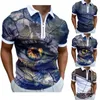 Men's Casual Shirts Mock Neck Tee Shirt Zippered 3D Printed Personalized Gradient Short Sleeve Top Rayon Long T