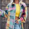 Women's Jackets Women Winter Coat Print Shirt Jacket Colorful Lapel Plaid Single-breasted Vintage Warm Buttons Hip Hop