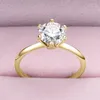 Cluster Rings Anziw 3.0CT Moissanite Solitaire Ring Yellow Gold Plated 2CT Engagement Wedding Band 925 Silver Certified Jewelry For Women