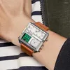 腕時計マークフェアウエールの豪華なクォーツ時計男性ファッションブラウンレザーストラップ時計軍事防水四角