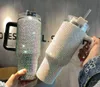 1pcs 40oz Diamond Mugs Tumbler Cups With Handle Lids Straw Stainless Steel Insulated Tumblers Bling bling Car Travel Mug Termos Cup FY5717 1121