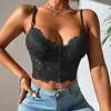 Canottiere Canotte Donna Sexy V profonda Canotta in pizzo Crop Top Reggiseno Moda Solid Backless Vest Reggicalze Body Shaping Lingerie Hollow Tank