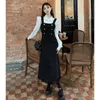 Vestidos de trabajo 2023 otoño Corea elegante conjunto de dos piezas para mujeres solapa Vintage camisa blanca negro con flecos vestido de tiras Retro femenino 2 piezas