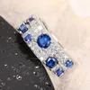 Anneaux de mariage couleur argent bleu/blanc CZ femmes Ly conçu luxe mode bandes de mariée accessoires bijoux étincelants