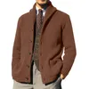 Мужские свитера, зимний кардиган, свитер, однотонный шаль с воротником на пуговицах, вязаное повседневное пальто, мужская одежда