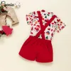 Kledingsets Ceeniu 0-18M My First Christmas Baby-outfits Jongens Rode Strik Kerstprint Body en Overalls Shorts Jaar Babykostuum 231120