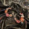 Orecchini pendenti Design coreano Gioielli di moda Squisito intarsio in rame Colore Zircone Fiore Foglia Ghirlanda Regalo per amici delle donne