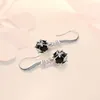 Dangle Earrings S925 Sterling Silver 30MM Black Round Zircon Drop For Women Charm Engagement Party Gift Jewelry