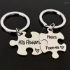 Keychains Valentine's Day Stainless Steel Couple Necklace Hers Forever His Always Puzzle Pendant Keychain