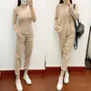 Womens Two Piece Pants Autumn Knitted Set Solid Sexy Tank Top Long Sleeve Zipper Cardigan Elastic Waist 3piece Tracksuits Wear 231120