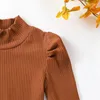 Kleidungssets Kleinkind Baby Mädchen Herbst Winter Outfit Geripptes Langarmshirt Pullover Knopfrock 2-teiliges süßes Set