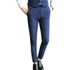 Męskie garnitury 2023 butik mody kraciasty na swobodny garnitur męski spodnie groom sukienka ślubna męska niebieskie spodnie