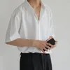 Mäns avslappnade skjortor Summer Short Sleeve For Thin Luxury Business Lose All-Match Dark Green Harajuku Half-Sleeved Dress Shirt 230421