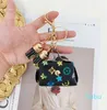 Leren tas sleutelhanger mode opslag hoofdtelefoon tas hanger autoketting charme bruine bloem mini tas cadeau-accessoires