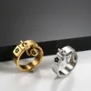 Bagues de conception Bijoux de créateur Mode Charme de fleur porte-bonheur avec anneau de chaîne Or / Argent Acier inoxydable Bagues de promesse d'amour pour femmes hommes bijoux cadeau