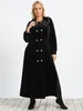 Plus-Size-Kleider für Damen, elegant und hübsch, schwarzes Polyester-A-Linien-langes Kleid mit Knopfleiste, luxuriöse Ankunft, Winter, Sommer 2023