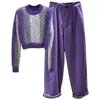 Pantalon deux pièces pour femmes, coréen, violet, pull tricoté, décontracté, Harun, ensemble élégant, rue, automne, 231120