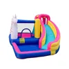 Uppblåsbar pool Slide Bounce House Moonwalk Water Slide Jumper For Kids Outdoor Play Fun Park Bouncy Castle With Waterslide Unicorn Theme Bouncer With Flower Yard