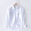 Men's Casual Shirts Cotton And Linen Shirt Youth Embroidery Fashion Breathable Literary Men