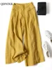 Women's Pants Capris Spring Summer Women's Cotton Linen Wide Leg Pants Loose Elastic High Waist Thin Ladies Skirt Pants Capris Flared Trousers 230421