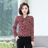 Kvinnors blusar Leopard tryck Bow Fashion Chiffon Shirt Långärmhet 2023 Spring Ladies Korean Slim Temperament Blue