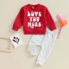 Комплекты одежды для маленьких мальчиков и девочек, наряд на День святого Валентина, толстовка с длинными рукавами и эластичными штанами, комплект одежды для младенцев