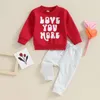 Conjuntos de ropa para bebé, niño y niña, traje del día de San Valentín, te amo más, sudadera de manga larga, pantalones elásticos, conjunto de ropa infantil