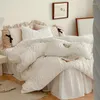 침구 세트 흰색 면화 공주 웨딩 세트 Pleat Ruffles Duvet Cover Bedskirt Bedspread Pillowcases (1.5/1.8/2.0m 크기)