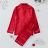 Family Matching Outfits Christmas Pajamas Adults Kids Xmas Look Solid Color Imitation Satin Silk Tops Pants Sleepwear 231121