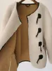 Pelliccia da donna Donna Faux Vintage O-Collo Giacca Donna Manica lunga Bottoni in metallo Cappotto corto Cardigan Top 2023 Inverno