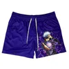 Shorts masculinos anime jujutsu kaisen shorts homens mangá shorts shorts ginásticos satoru gojo 3d impressão rápida malha seca shorts de tábua de grandes dimensões j230503