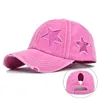 Casquettes de baseball pour femmes en coton lavé Casquette de baseball Glitter Star Broderie Vintage Distressed Messy High Bun Ponytail Hole Trucker Hat J230421