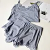 Damen-Nachtwäsche Zweiteiliges Baumwoll-Pyjama-Set für Frauen Sexy Spitzenoberteil und Shorts Pyjama-Sets Spaghetti-Träger-Nachtwäsche Hochelastische Damenkleidung 230421