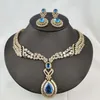 Necklace Earrings Set 2023 Fashion Retro Luxury Blue Yellow Red Zircon Drops Bride Wedding Dress Banquet Earring Jewelry