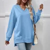 Women's Hoodies Oversized Sweatshirt Casual Crew Neck Pullover Long Sleeve Solid Color V High Low Tops Women Cute For