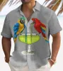 Мужские повседневные рубашки 2023, милая рубашка с короткими рукавами с принтом попугая, уличная мода, дышащий кардиган, летняя одежда