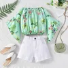 Clothing Sets Toddler Suit Summer Girl's Western One Line Shoulder Flower Print Flared Sleeve Babies For Teen Clothes Winter